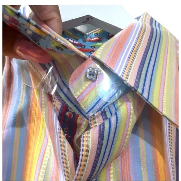 Robert Graham Multicolor Stripes Button Down Shirt with Cars French Cuff Size XL - Picture 2 of 6